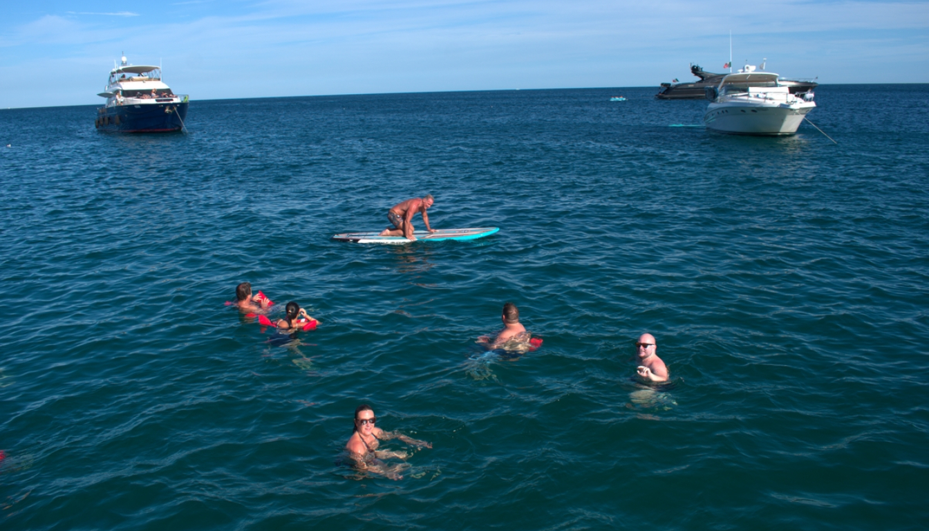 Family dining on yacht