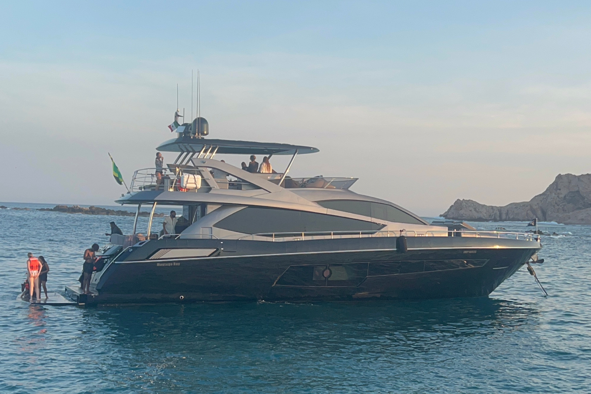 Corporate event on luxury catamaran deck team building Cabo San Lucas Sea of Cortez