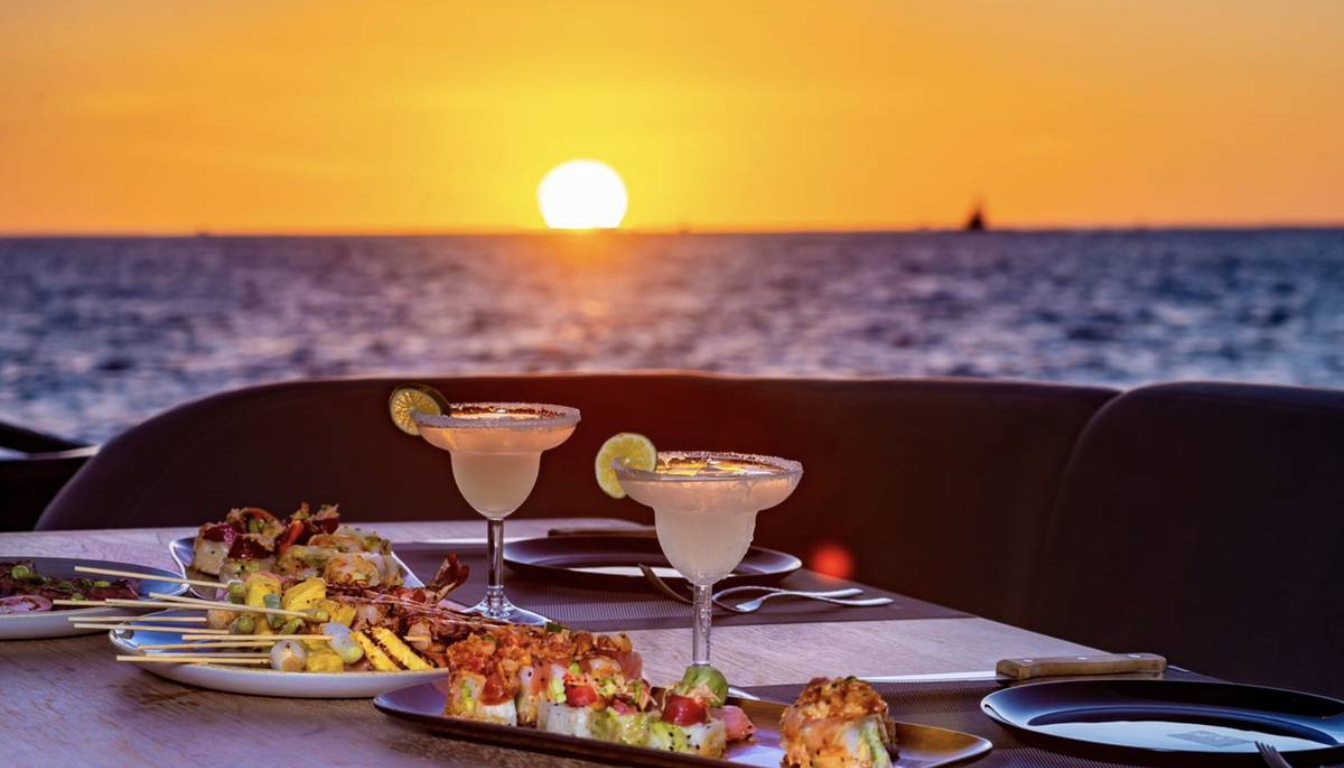 Dining at sunset on yacht